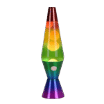 Colorful lava lamp with glowing bubbles in red, yellow, green, blue, and purple, creating a vibrant and mesmerizing visual display. Perfect for science decor and educational fun.