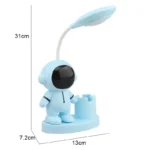 Cute astronaut-themed LED desk lamp with flexible neck and moon-shaped light.
