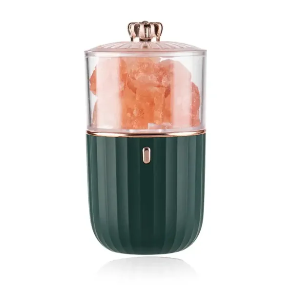 Stylish Himalayan salt lamp with a wooden base, perfect for home decor and creating a calming atmosphere.