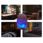 Salt Lamp with Blue Glow in Bedroom.