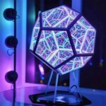 LED geometric lamp with colorful, intricate patterns.