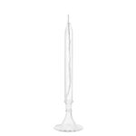 A tall, white candle with a melting drip effect, standing on a decorative glass holder, ideal for science-themed decor or educational demonstrations.