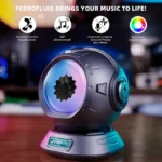 Ferrofluid music visualizer featuring dynamic colorful lights, stereo sound, and automatic jumping sound pickup for an immersive audio-visual experience.