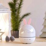 Bunny-shaped aromatherapy diffuser with a sleek white design, ideal for home decor, relaxation, and creating a calming atmosphere.