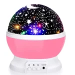 Pink starry sky projector with moon and star patterns, ideal for educational and decorative use, creating a mesmerizing night sky display.