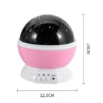 A star projector night light with a black dome featuring star patterns, designed for educational and decorative use.