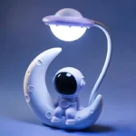Cute moon and astronaut night light with cloud lamp, perfect for kids' rooms, combining space-themed decor and educational fun.