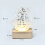 Illuminated crystal with scientific symbols and measurements.
