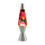 Classic lava lamp with vibrant, colorful bubbles inside a glass tube, mounted on a sleek metallic base, perfect for science decor and educational spaces.