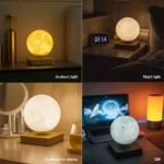 Realistic moon lamp with stand, perfect for ambient lighting, night decor, or as an educational gift, creating a celestial atmosphere in any room.