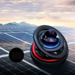 A compact scientific solar lens device designed for educational purposes, featuring a high-quality lens and solar panel background.