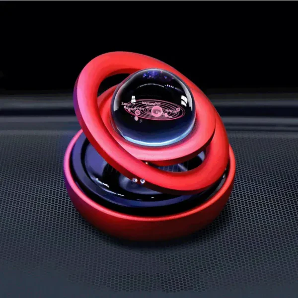 Innovative science gadget with a glass sphere, red rings, and a sleek black base, perfect for science enthusiasts and educational displays.