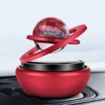 A futuristic science gadget featuring a red and black base with a transparent sphere and orbiting ring, designed for educational and decorative purposes.