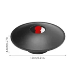 Small black magnetic balance scale with a red and white magnet in the center, measuring 15cm in diameter and 4.5cm in height, used for educational science demonstrations.