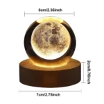 Moon globe LED night light with wooden base, perfect for science-themed decor and educational purposes.