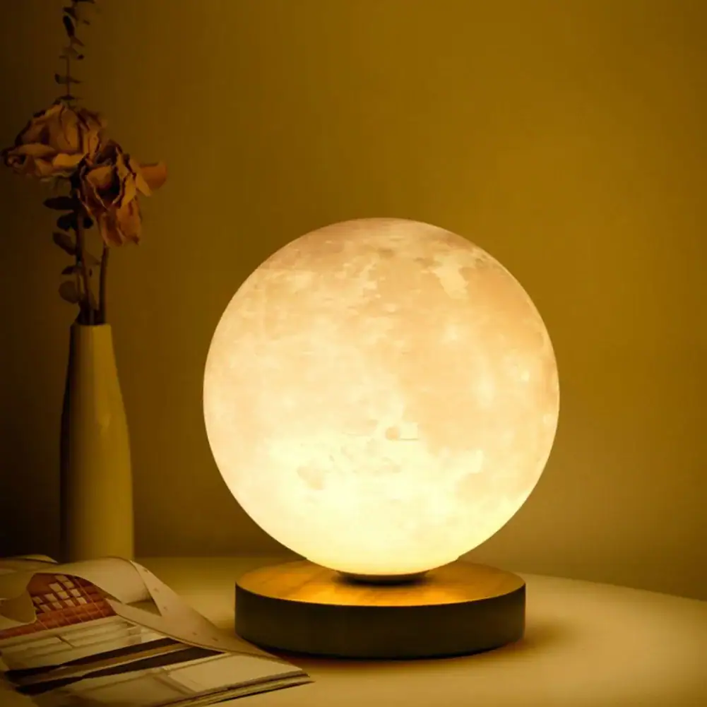 Moon Lamp Night Light with Wooden Base Moon-shaped LED lamp providing a soft, warm glow for cozy ambiance.