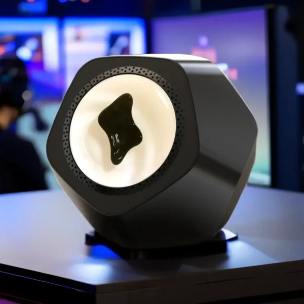 Advanced 3D hologram projector showcasing floating images for educational and entertainment purposes.