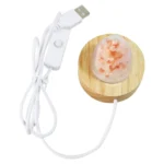 USB Himalayan Salt Lamp with Wooden Base, Night Light, and USB Power Cord.