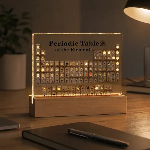 LED periodic table display showcasing all chemical elements with illuminated symbols, perfect for science lovers, educational settings, or modern home decor.
