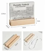 Educational periodic table of elements with a wooden stand, perfect for science classrooms and home learning. Includes a portable wooden frame and a digital learning tool for students.
