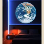 Realistic Earth globe LED night light illuminating a bedroom wall, perfect for science enthusiasts and educational decor.
