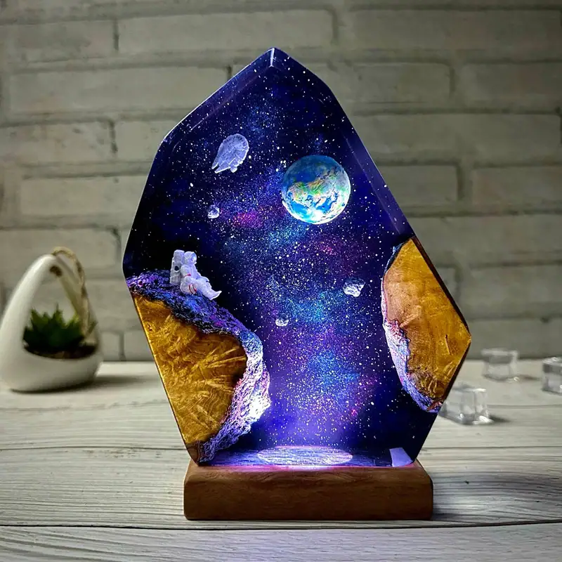 Starry Space Scene LED Lamp Decorative LED lamp featuring a cosmic space scene with planets, stars, and an astronaut, perfect for science decor and educational purposes.