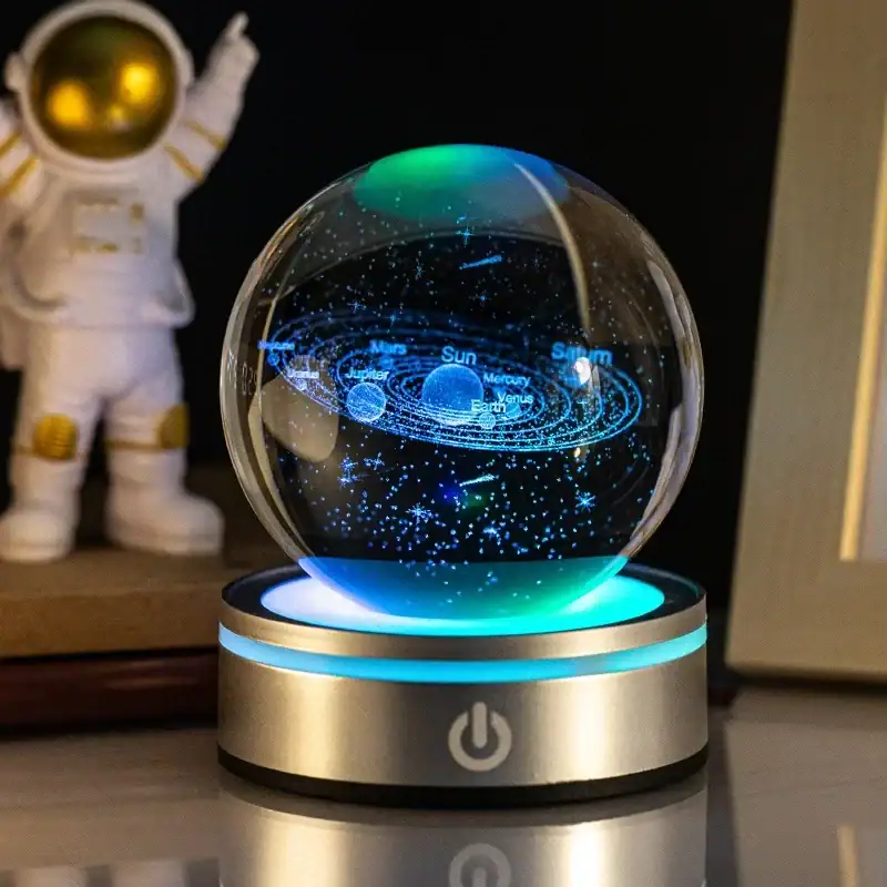 Science Galaxy Projector | Educational Space Decor An illuminated 3D holographic galaxy globe displaying planets and stars, perfect for science education and space-themed decor.