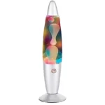 Colorful lava lamp with bubbling liquid and vibrant bubbles, perfect for science decor and educational spaces.