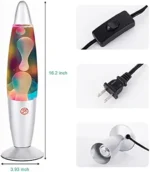 Lava lamp with power adapter, switch, and light bulb for decorative and educational use.