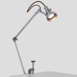 Adjustable desk lamp with flexible arm and vintage-style bulb holder, ideal for science experiments and educational displays.
