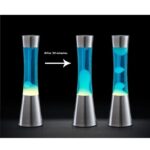 Demonstration of a lava lamp science experiment showing the movement of colored wax in a liquid over 30 minutes.