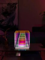 LED illuminated step stool with rainbow-colored lights, ideal for children and adults, providing a fun and functional addition to any room or play area.