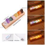 Illuminated natural crystal stones on wooden base, USB-powered, tri-color light, perfect for science decor and educational displays.