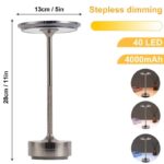LED desk lamp with stepless dimming, 40 LEDs, 4000mAh battery, modern metallic design.