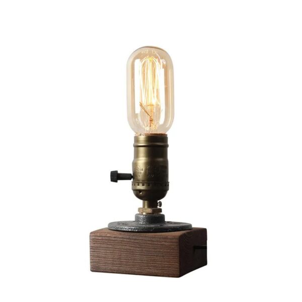 Edison-style filament light bulb mounted on a wooden base, perfect for science-themed decor and educational science projects.