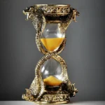 Ornate sand timer featuring a detailed dragon motif, with golden sand inside, perfect for science-themed decor and educational purposes.