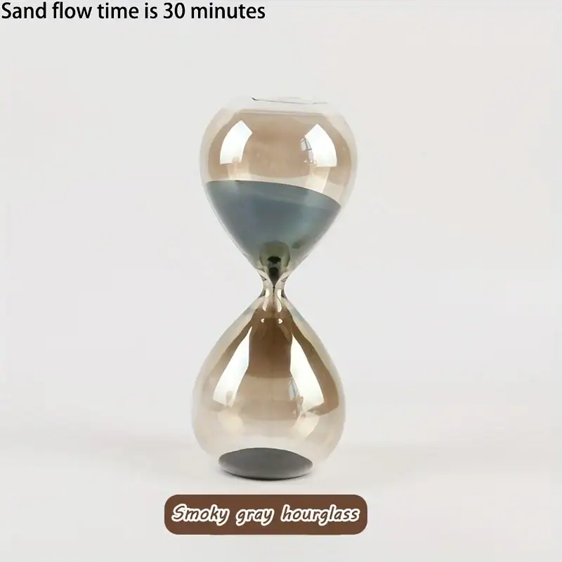 Sand Flow Timer - Smoky Gray Hourglass Smoky gray hourglass timer showing 30 minutes sand flow, ideal for time management and educational demonstrations.