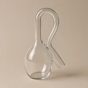 Elegant glass science flask with a distinctive curved neck, perfect for educational demonstrations or stylish home decor.