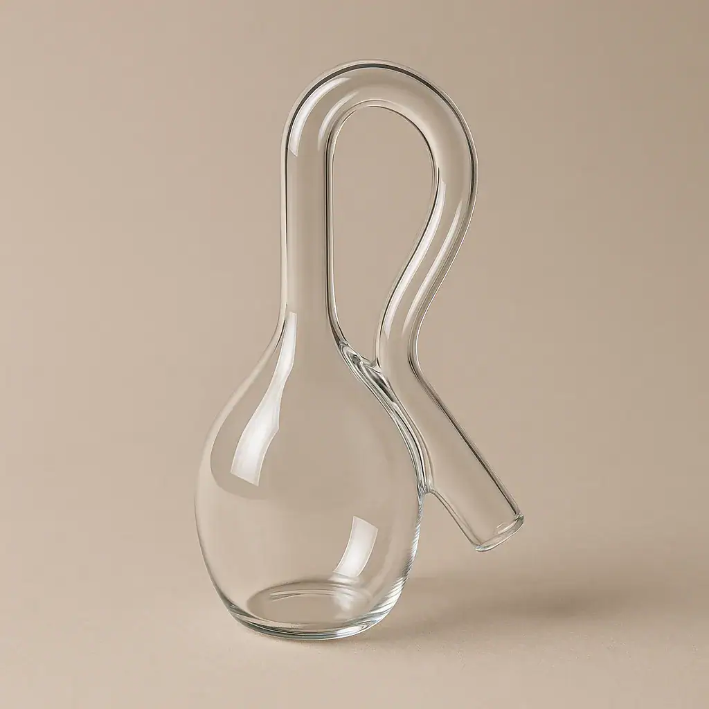 Elegant glass science flask with a distinctive curved neck, perfect for educational demonstrations or stylish home decor.