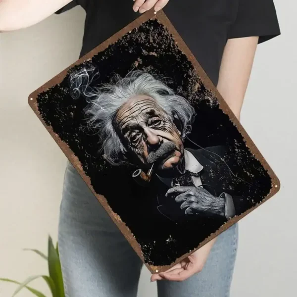 Artistic print of Albert Einstein with a pipe, perfect for science lovers and educational decor. High-quality science-themed wall art for home or classroom.
