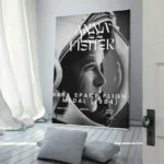Astronaut portrait poster featuring NASA's Space Flight Medal from 1984, showcasing a detailed black-and-white image of an astronaut in a helmet, perfect for space enthusiasts and educational decor.