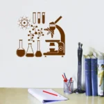 Microscope and science icons wall decal for educational and decorative purposes.