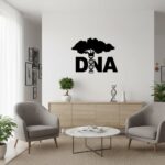 Modern DNA double helix tree wall decal in black, perfect for science-themed decor in homes, classrooms, or laboratories. Adds a scientific touch to any interior space.