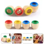 Wooden ring toss game with colorful rings for children, promoting hand-eye coordination and fine motor skills. Perfect for educational play and fun learning activities.
