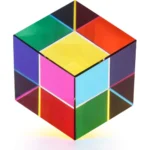 Illuminated transparent Rubik's Cube with colorful internal lighting, showcasing a modern twist on classic puzzle toys.