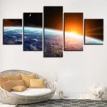 Earth from space with sunrise, multi-panel wall art for science decor and educational display.