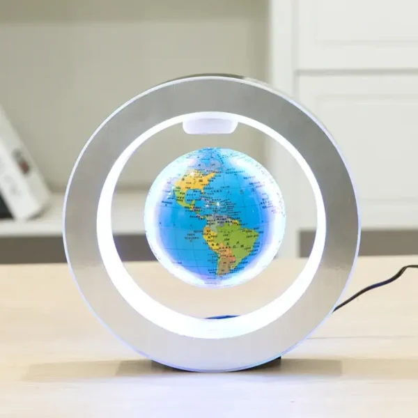 Modern LED globe lamp featuring a detailed world map, perfect for educational settings and science enthusiasts.