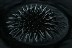 Spiky black science model with sharp, pointed structures for educational display and scientific experiments.
