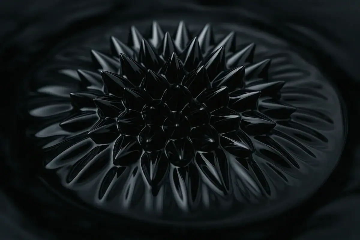 Spiky black science model with sharp, pointed structures for educational display and scientific experiments.