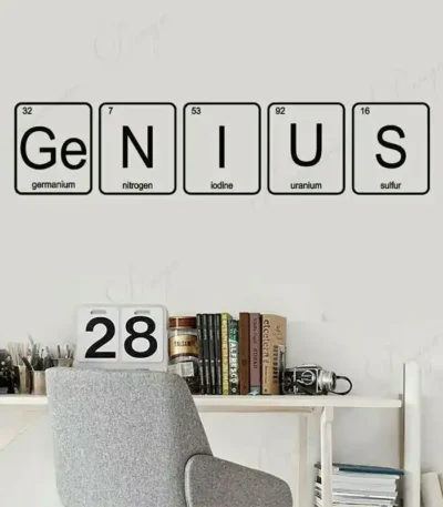 Educational display of periodic table tiles featuring elements germanium, nitrogen, iodine, uranium, and sulfur in a modern classroom or lab setting.
